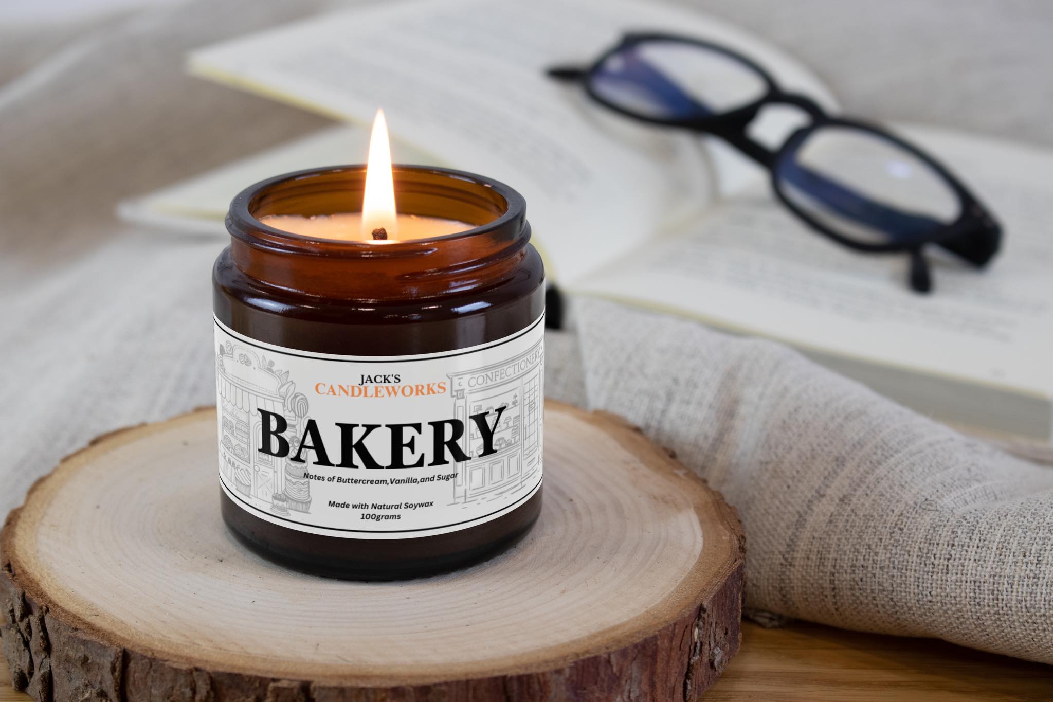 Jack's Candleworks Bakery scent amber bottle